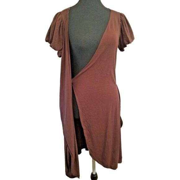 Max Studio Casual Career Brown Wrap Dress Puff Sleeves Knee Length Size M - Picture 5 of 7
